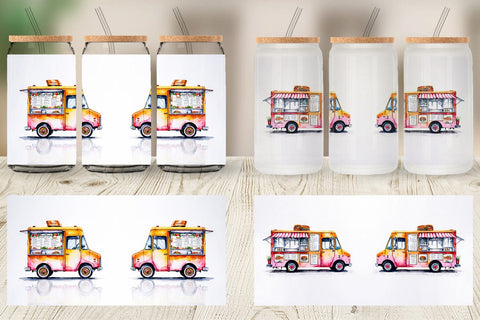 Glass Can Watercolor Food Truck Sublimation artnoy 