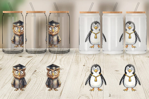 Glass Can Watercolor Funny Animal Graduation Sublimation artnoy 