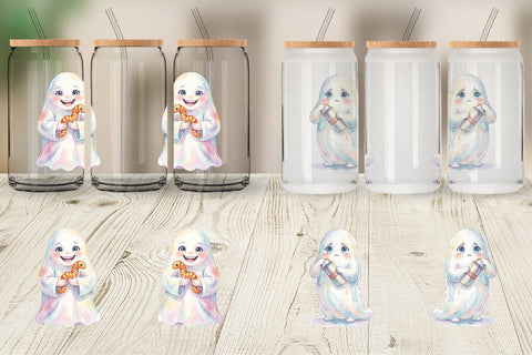 Glass Can Watercolor Funny Botanical Nature Ghost Sublimation artnoy 