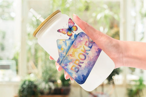 Glass Can Watercolor Funny Broke Traveler Quotes Sublimation artnoy 
