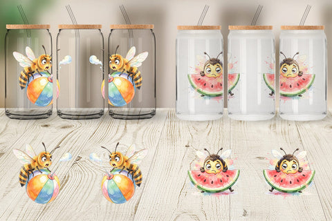 Glass Can Watercolor Funny Clumsy Bee Summer Fail Sublimation artnoy 