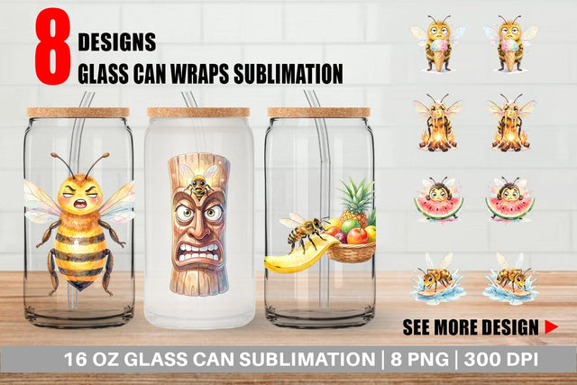 Glass Can Watercolor Funny Clumsy Bee Summer Fail Sublimation artnoy 