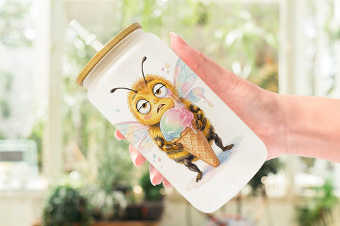 Glass Can Watercolor Funny Clumsy Bee Summer Fail Sublimation artnoy 