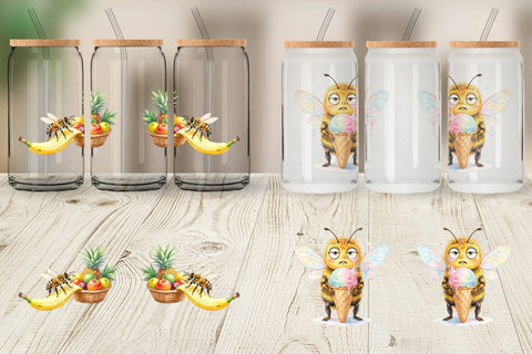Glass Can Watercolor Funny Clumsy Bee Summer Fail Sublimation artnoy 