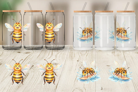 Glass Can Watercolor Funny Clumsy Bee Summer Fail Sublimation artnoy 