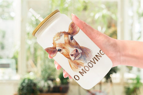 Glass Can Watercolor Funny Derpy Cow Quotes Sublimation artnoy 