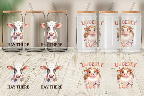 Glass Can Watercolor Funny Derpy Cow Quotes Sublimation artnoy 