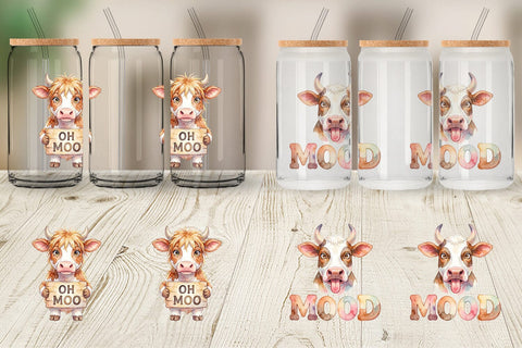 Glass Can Watercolor Funny Derpy Cow Quotes Sublimation artnoy 