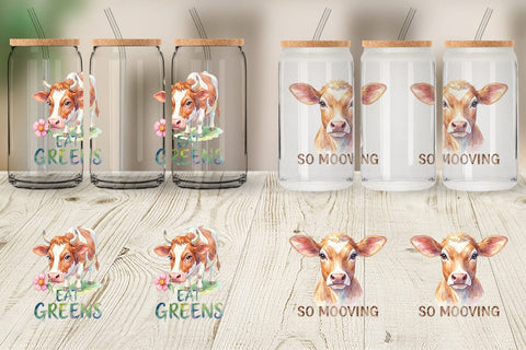 Glass Can Watercolor Funny Derpy Cow Quotes Sublimation artnoy 