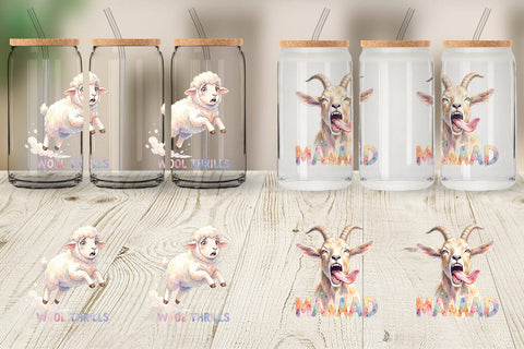 Glass Can Watercolor Funny Goofy Goat & Sheep Quotes Sublimation artnoy 