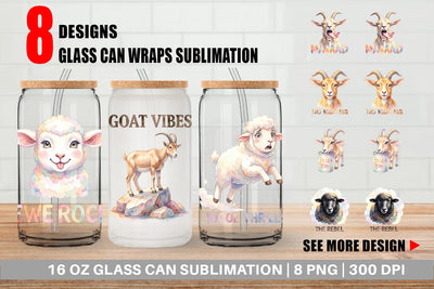 Glass Can Watercolor Funny Goofy Goat & Sheep Quotes Sublimation artnoy 