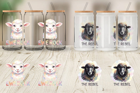 Glass Can Watercolor Funny Goofy Goat & Sheep Quotes Sublimation artnoy 