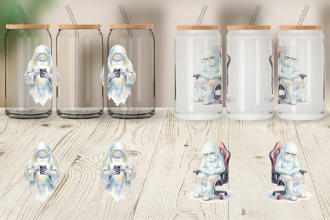 Glass Can Watercolor Funny Grumpy Gamer Ghost Sublimation artnoy 