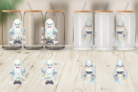 Glass Can Watercolor Funny Grumpy Gamer Ghost Sublimation artnoy 