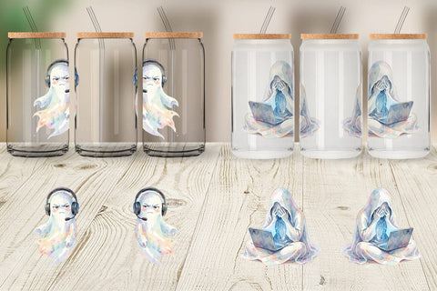 Glass Can Watercolor Funny Grumpy Gamer Ghost Sublimation artnoy 