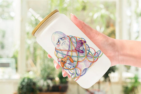 Glass Can Watercolor Funny Grumpy Gamer Ghost Sublimation artnoy 