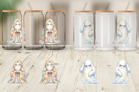Glass Can Watercolor Funny Grumpy Morning Ghost Sublimation artnoy 