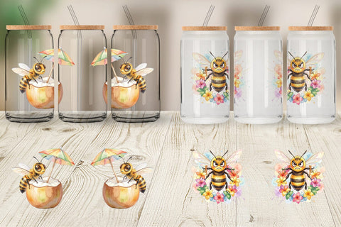 Glass Can Watercolor Funny Grumpy Tropical Bee Sublimation artnoy 
