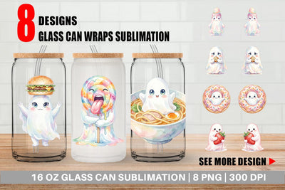 Glass Can Watercolor Funny Hungry Foodie Ghost Sublimation artnoy 
