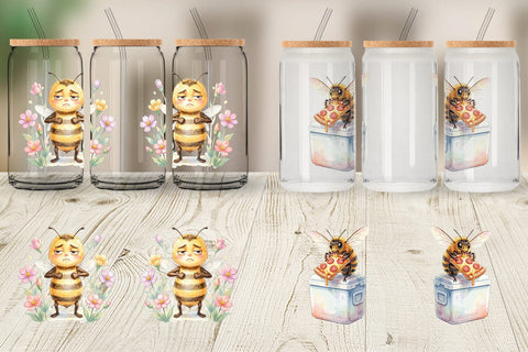Glass Can Watercolor Funny Lazy Island Life Bee Sublimation artnoy 
