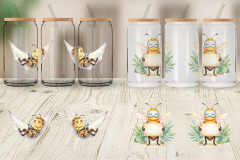 Glass Can Watercolor Funny Lazy Island Life Bee Sublimation artnoy 