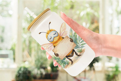Glass Can Watercolor Funny Lazy Island Life Bee Sublimation artnoy 