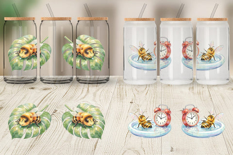 Glass Can Watercolor Funny Lazy Island Life Bee Sublimation artnoy 