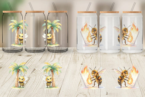 Glass Can Watercolor Funny Lazy Island Life Bee Sublimation artnoy 