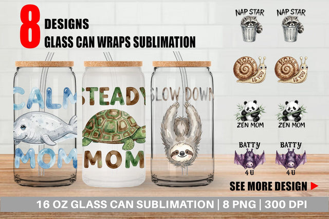 Glass Can Watercolor Funny Lazy Mom Life Quotes Sublimation artnoy 