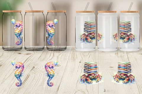 Glass Can Watercolor Funny Ocean Animals Sublimation artnoy 