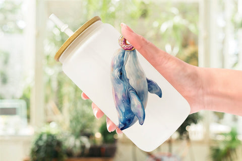 Glass Can Watercolor Funny Ocean Animals Sublimation artnoy 