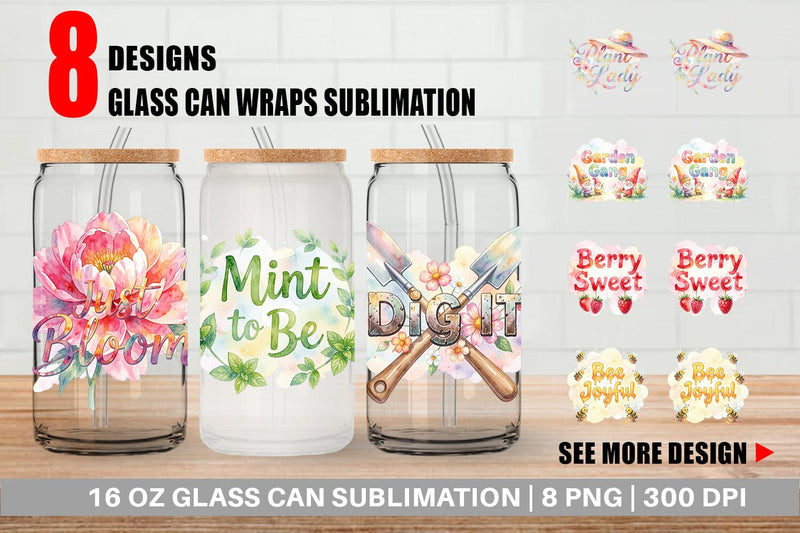 Glass Can Watercolor Funny Punny Garden Quotes Sublimation artnoy 