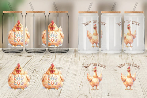 Glass Can Watercolor Funny Quirky Chicken Quotes Sublimation artnoy 