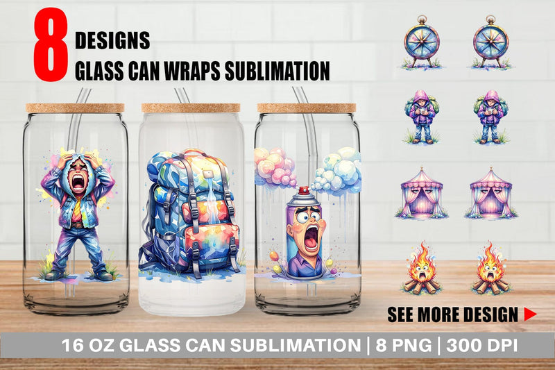 Glass Can Watercolor Funny Sarcastic Camping Gear Sublimation artnoy 