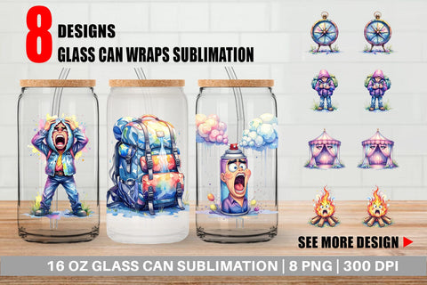 Glass Can Watercolor Funny Sarcastic Camping Gear Sublimation artnoy 