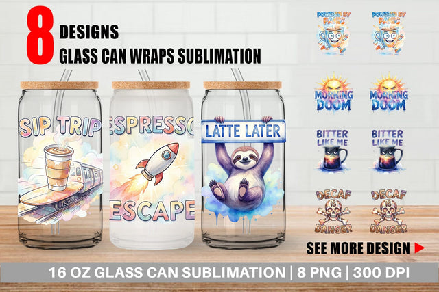 Glass Can Watercolor Funny Sarcastic Coffee Art Sublimation artnoy 
