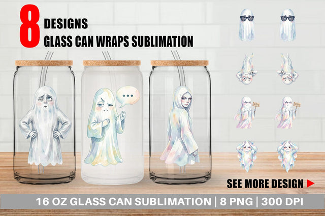 Glass Can Watercolor Funny Sarcastic Mood Ghost Sublimation artnoy 