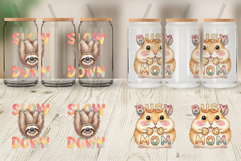 Glass Can Watercolor Funny Ugly Cute Animal Mom Quotes Sublimation artnoy 
