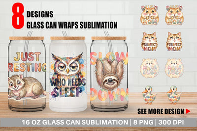 Glass Can Watercolor Funny Ugly Cute Animal Mom Quotes Sublimation artnoy 