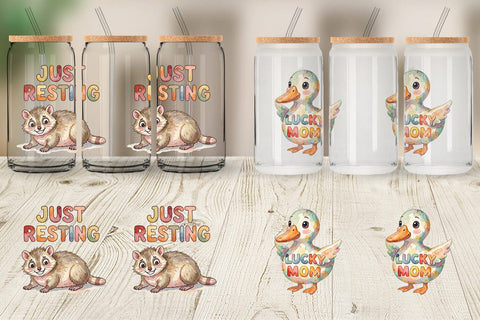 Glass Can Watercolor Funny Ugly Cute Animal Mom Quotes Sublimation artnoy 