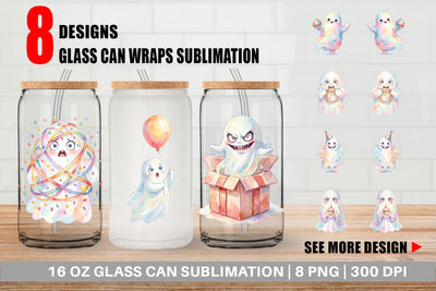 Glass Can Watercolor Funny Ugly Cute Party Ghost Sublimation artnoy 