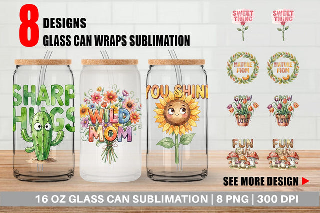 Glass Can Watercolor Funny Wonky Floral Mom Art Quotes Sublimation artnoy 