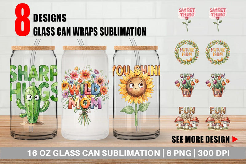 Glass Can Watercolor Funny Wonky Floral Mom Art Quotes Sublimation artnoy 