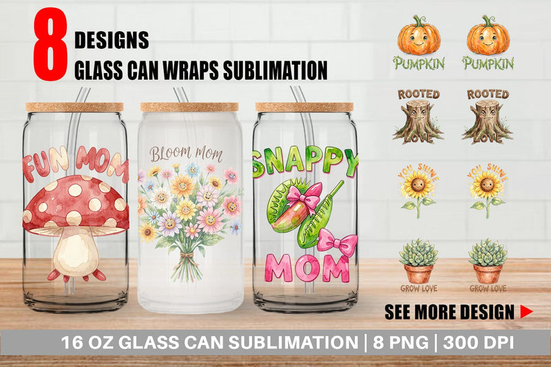 Glass Can Watercolor Funny Wonky Garden Mom Art Sublimation artnoy 