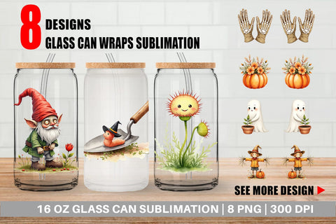 Glass Can Watercolor Garden Ghouls Sublimation artnoy 