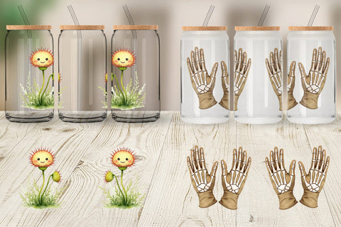 Glass Can Watercolor Garden Ghouls Sublimation artnoy 