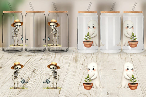Glass Can Watercolor Garden Ghouls Sublimation artnoy 