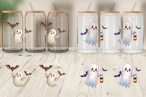 Glass Can Watercolor Ghost Bat Friends Sublimation artnoy 