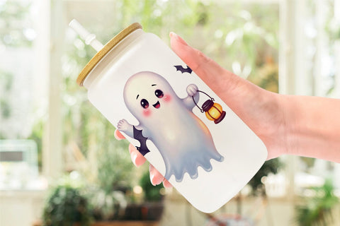 Glass Can Watercolor Ghost Bat Friends Sublimation artnoy 