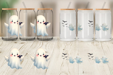Glass Can Watercolor Ghost Bat Friends Sublimation artnoy 